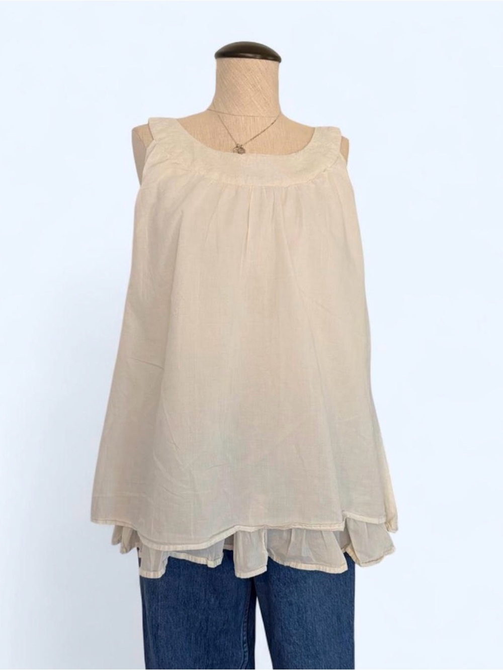 100% Cotton Style & Co. Cream Sleeveless Ruffled Layered Camisole Size